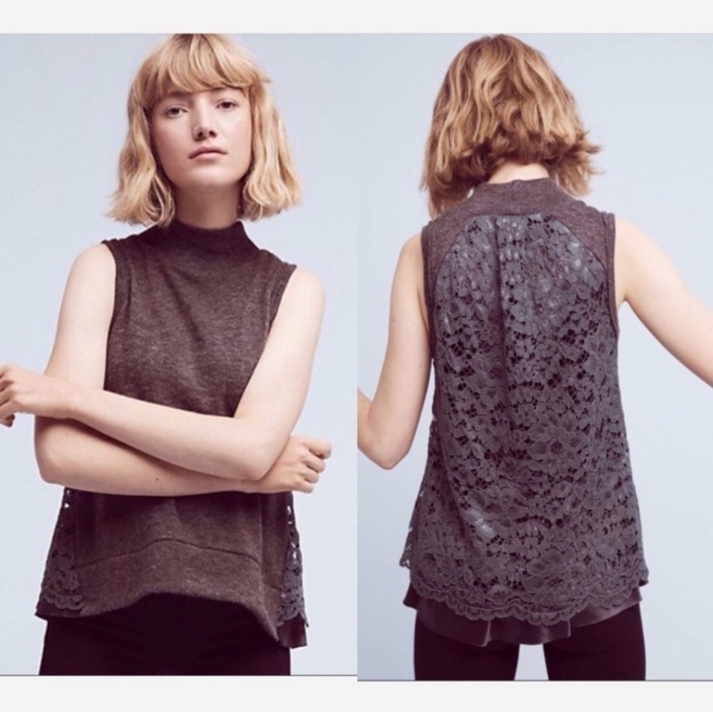 Anthropology Moth gray lace back top
